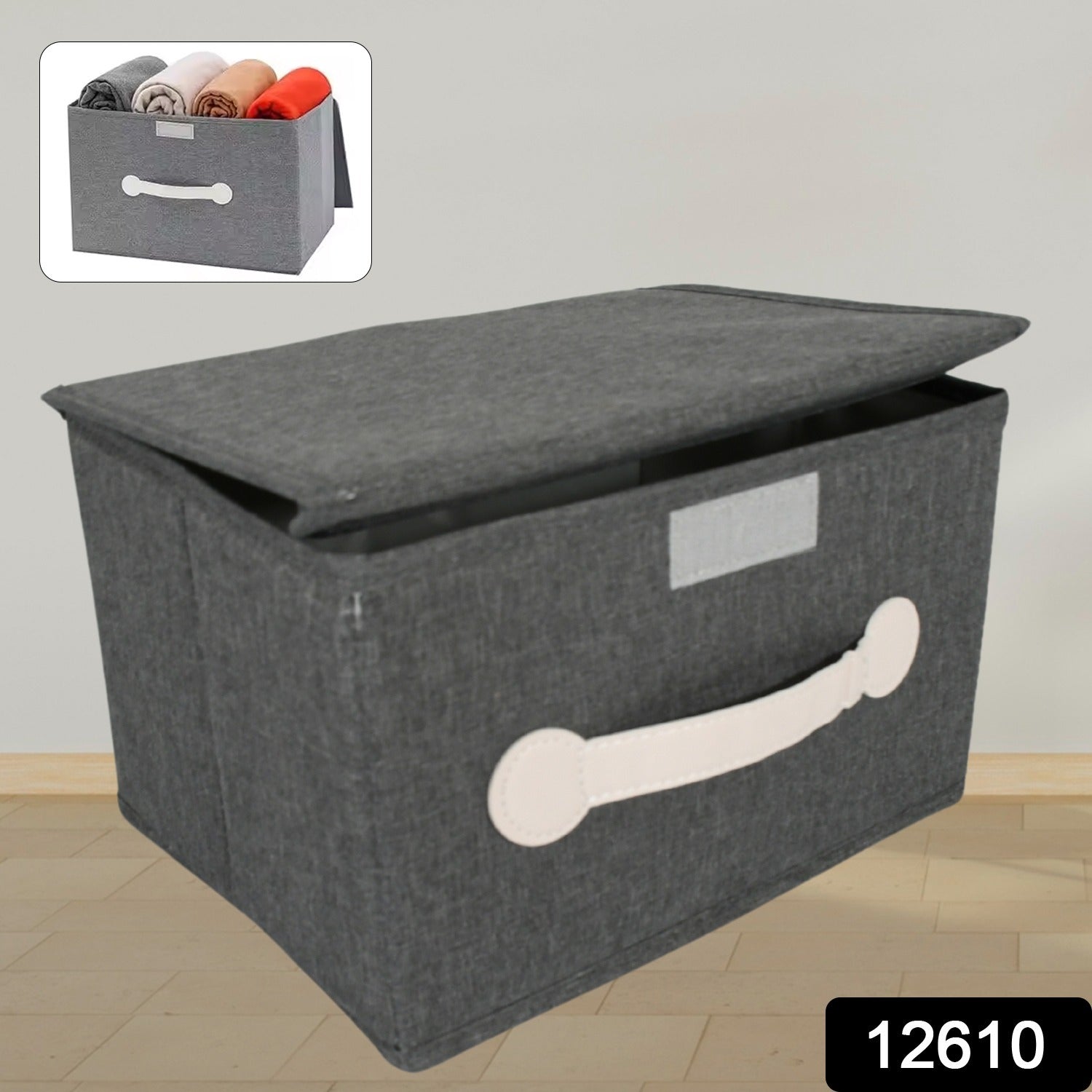 Small Foldable Storage Box With Lid And Handles, Cotton And Linen Storage Bins And Baskets Organizer For Nursery, Closet, Bedroom, Home (28×20×16 Cm / 1 pc) Small Foldable Storage Box With Lid And Handles, Cotton And Linen Storage Bins And Baskets Organizer For Nursery, Closet, Bedroom, Home (28×20×16 Cm / 1 pc)